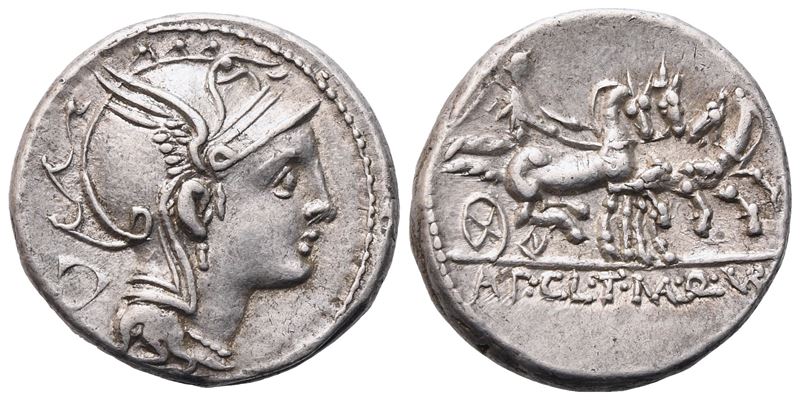 Appius Claudius Pulcher, T. Manlius Mancius and Q. Urbinius, Denarius, 111-110 BC; AR (3,94 g; 17...