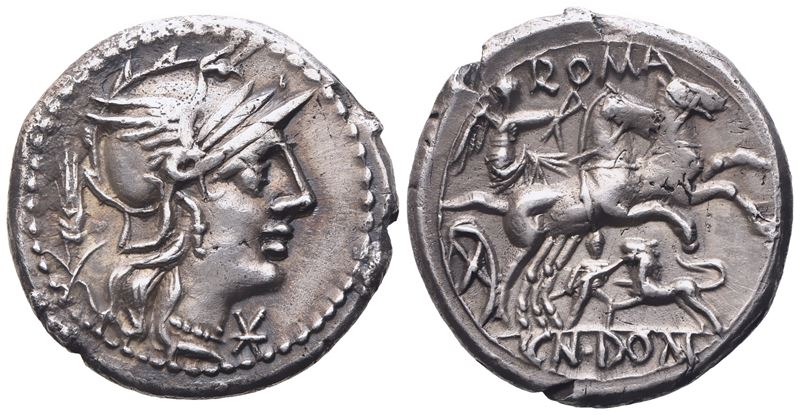 Cn. Domitius Ahenobarbus, Denarius, 128 BC; AR (3,80 g; 19 mm; 10 h)