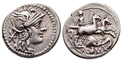 L. Caecilius Metellus Diadematus, Rome, 128 Bc. Ar Denarius (20 MM, 3.86 G).