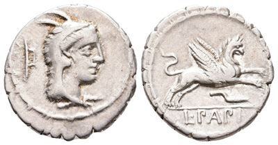 L. Papius, Rome, 79 Bc. Ar Serrate Denarius (19 MM, 3.79 G).