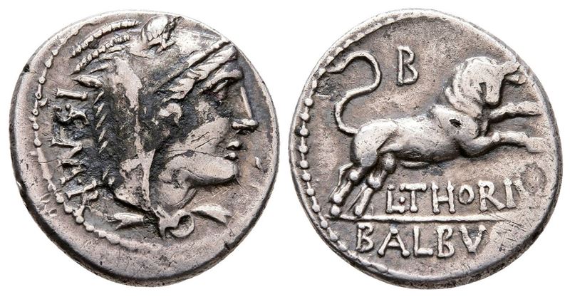 L. Thorius Balbus, Rome, C. 105 Bc. Ar Denarius (19 MM, 2.96 G).