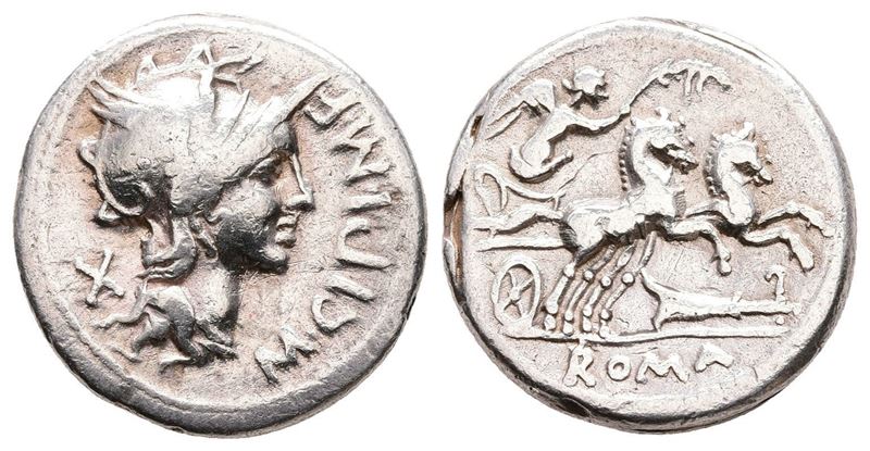 M. Cipius M.f., Rome, 115-114 Bc. Ar Denarius (17 MM, 3.76 G).