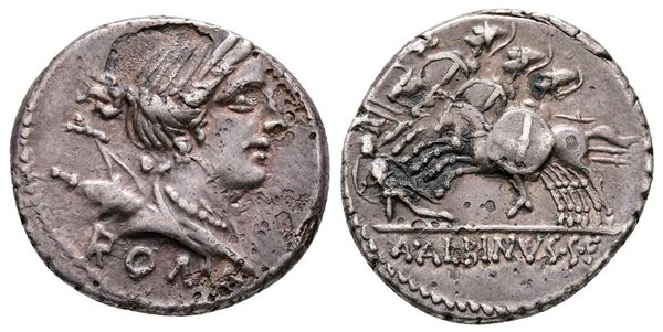 A. Albinus Sp.f., Rome, 96 BC. AR Denarius (19 mm, 3.92 g).