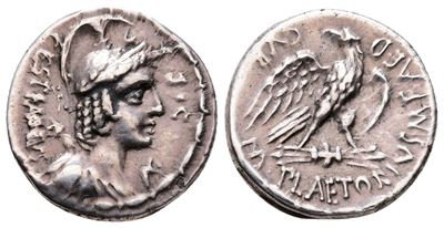 M. Plaetorius M.f. Cestianus, Rome, 57 Bc. Ar Denarius (19 MM, 3.75 G).