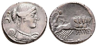 Roman Imperatorial, T. Carisius, Rome, 46 Bc. Ar Denarius (17 MM, 3.48 G).