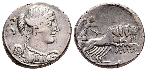 Roman Imperatorial, T. Carisius, Rome, 46 BC. AR Denarius (17 mm, 3.48 g).