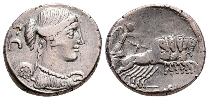 Roman Imperatorial, T. Carisius, Rome, 46 Bc. Ar Denarius (17 MM, 3.48 G).