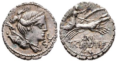 Ti. Claudius Ti.f. Ap.n. Nero, Rome, 79 Bc. Ar Serrate Denarius (19 MM, 3.57 G).