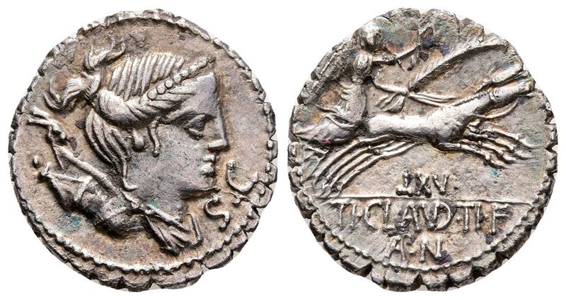 Ti. Claudius Ti.f. Ap.n. Nero, Rome, 79 Bc. Ar Serrate Denarius (19 MM, 3.57 G).