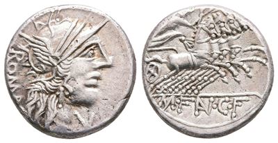 M. Fannius C.f. Rome, 123 Bc, Ar Denarius (18 MM, 3.83 G).