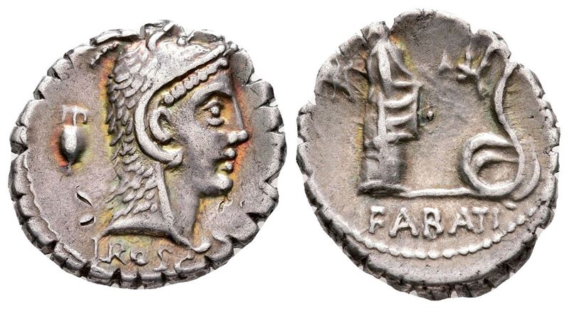 L. Roscius Fabatus, Rome, 59 Bc. Ar Serrate Denarius (19 MM, 3.84 G).