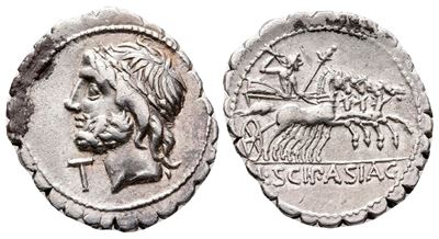 L. Scipio Asiagenus, Rome, 106 Bc. Ar Serrate Denarius (21 MM, 3.89 G).