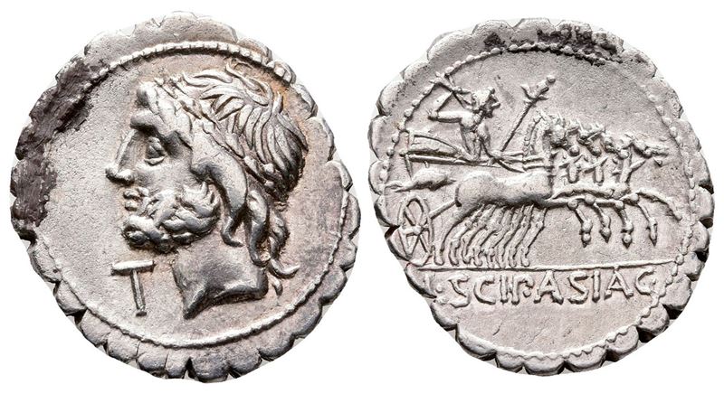 L. Scipio Asiagenus, Rome, 106 Bc. Ar Serrate Denarius (21 MM, 3.89 G).