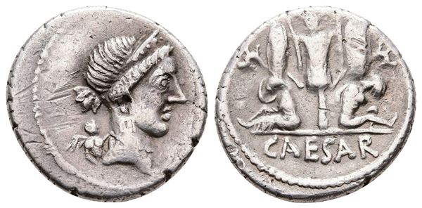 Julius Caesar, military mint in Spain, late 46-early 45 BC. AR Denarius (20 mm, 3.94 g).