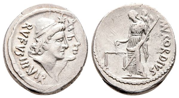 Roman Imperatorial, Mn. Cordius Rufus, Rome, 46 BC. AR Denarius (18 mm, 3.87 g).