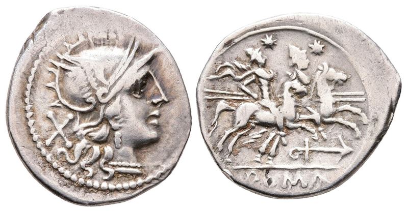 Anchor Series, Rome, 179-170 Bc. Ar Denarius (20 MM, 3.35 G).