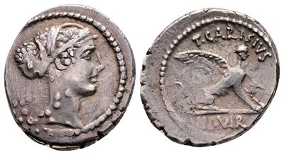 Roman Imperatorial, T. Carisius, Rome, 46 Bc. Ar Denarius (19 MM, 3.90 G).