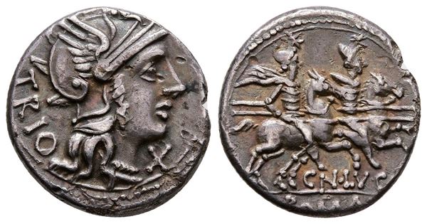 Cn. Lucretius Trio, Rome, 136 BC. AR Denarius (18 mm, 3.79 g).