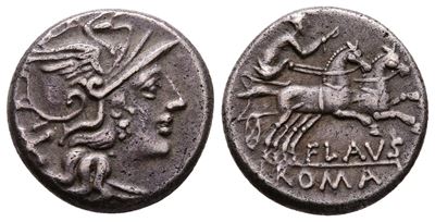 Decimius Flavus, Rome, 150 Bc. Ar Denarius (18 MM, 3.75 G).