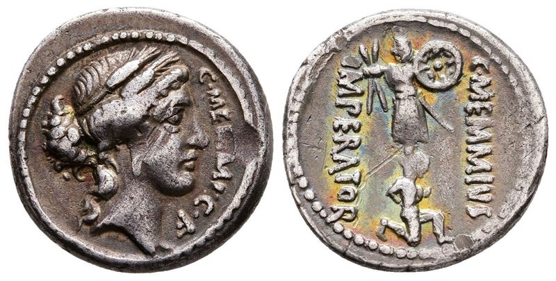 C. Memmius C.f., Rome, 56 Bc. Ar Denarius (19 MM, 3.82 G).