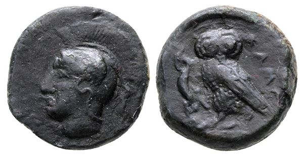Sicily, Kamarina, c. 410-405 BC. Æ Tetras (16 mm, 3.23 g).
