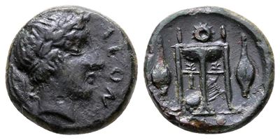 Sicily, Leontinoi, C. 405-402 Bc. Æ Tetras - Trionkion (13 MM, 2.15 G).