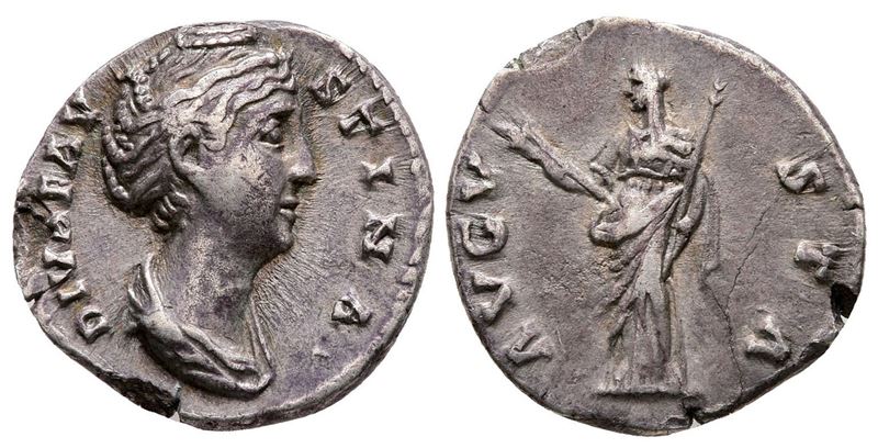 Diva Faustina Senior (died 140/1). Ar Denarius (18 MM, 3.12 G).