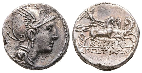 Appius Claudius Pulcher, T. Manlius Mancius and Q. Urbinius, Rome, 111-110 BC. AR Denarius (17 mm, 3.82 g).