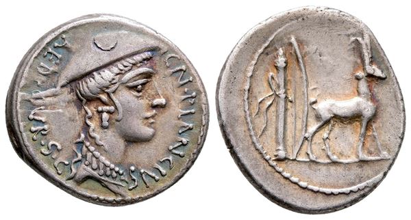 Cn. Plancius, Rome, 55 BC. AR Denarius (19 mm, 3.91 g).