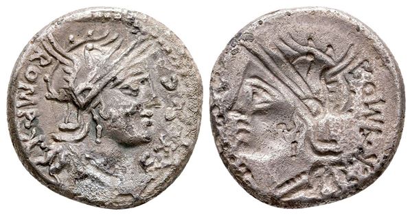 M. Sergius Silus, Rome, 116-115 BC. Brockage AR Denarius (18mm, 3.69g)