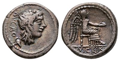 M. Cato, Rome, 89 Bc. Ar Quinarius (14 MM, 1.99 G).