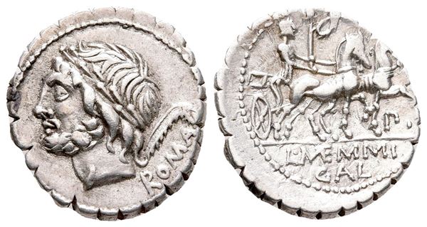 L. Memmius Galeria, Rome, 106 BC. AR Serrate Denarius (18 mm, 3.95 g).