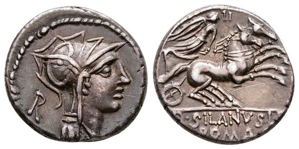 D. Silanus L.f., Rome, 91 BC. AR Denarius (18 mm, 3.93 g).