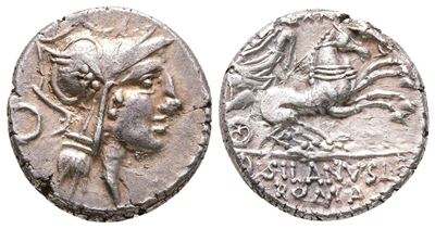 D. Silanus L.f., Rome, 91 Bc. Ar Denarius (18 MM, 3.95 G).