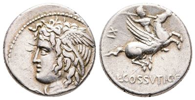 L. Cossutius C.f. Sabula, Rome, 72 Bc. Ar Denarius (18 MM, 3.75 G).