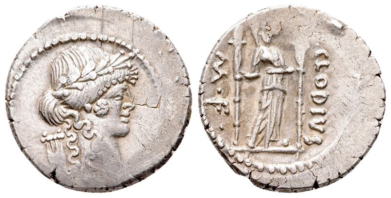 Roman Imperatorial, P. Clodius M.f. Turrinus, Rome, 42 Bc. Ar Denarius (20 MM, 3.88 G).