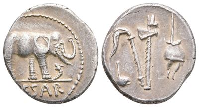 Julius Caesar, Military Mint Traveling With Caesar, April-august 49 Bc. Ar Denarius (17 MM, 3.87 ...