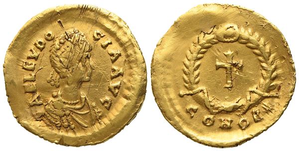 Aelia Eudocia, Tremissis struck under Theodosius II, Constantinopolis, AD 444; AV (1,45 g; 13,5 mm; 6 h)