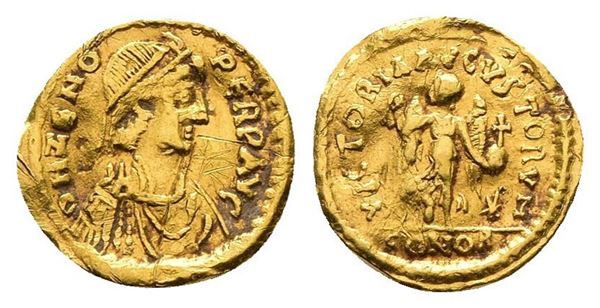 Zeno (Second reign, 476-491). AV Tremissis (14mm, 1.39g).