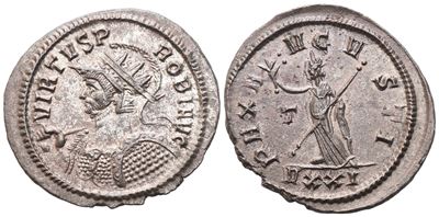 Probo, Antoniniano coniato a Ticinum, 282 d.C. (VIRTVS PROBI AVG / PAX AVGVSTI)