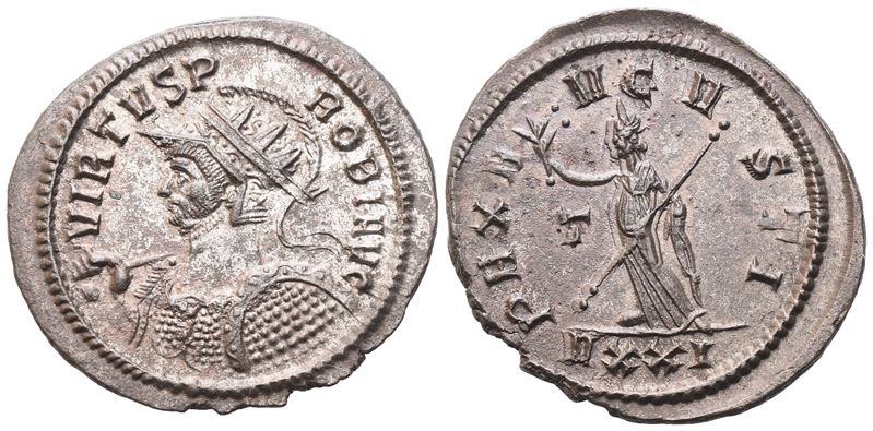 Probo, Antoniniano coniato a Ticinum, 282 d.C. (VIRTVS PROBI AVG / PAX AVGVSTI)