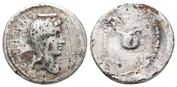 Brutus, Military mint traveling with Brutus and Cassius in western Asia Minor or northern Greece; L. Plaetorius Cestianus, moneyer, late summer-autumn 42 BC. AR Denarius (18mm, 3.13g).