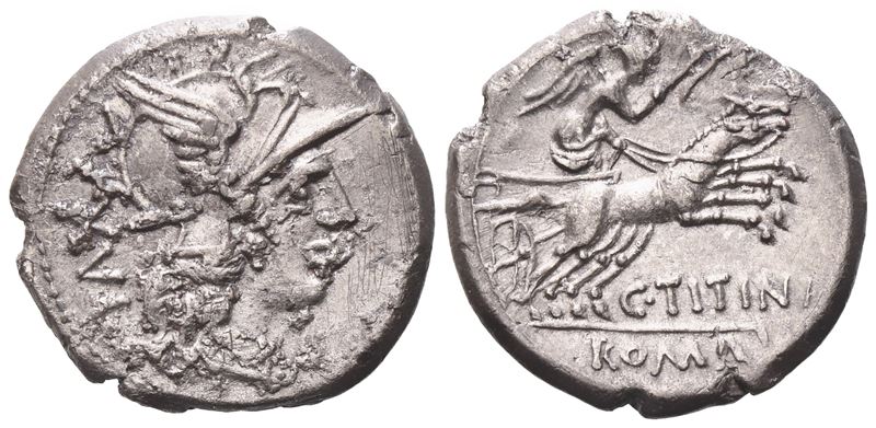C. Titinius, Denarius, 141 Bc; Ar (3,78 G; 19 MM; 5 H)