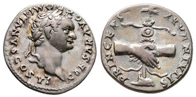Domitian (caesar, 69-81). Ar Denarius (17mm, 3.43g).