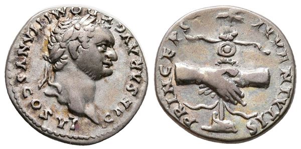 Domitian (Caesar, 69-81). AR Denarius (17mm, 3.43g).