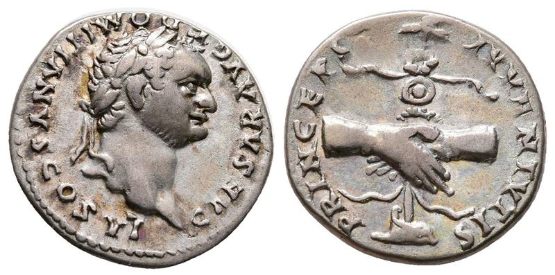 Domitian (caesar, 69-81). Ar Denarius (17mm, 3.43g).