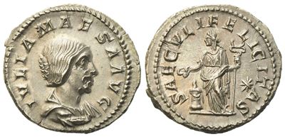Julia Maesa, Denarius Struck Under Elagabalus, Rome, Ad 220-222; Ar (g 3,15; MM 19,7)