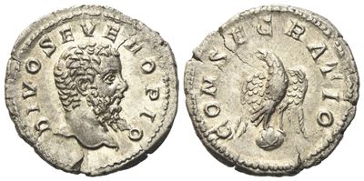 Divus Septimius Severus, Denarius Struck Under Caracalla, Rome, Ad 211; Ar (g 3,14; MM 19,65)