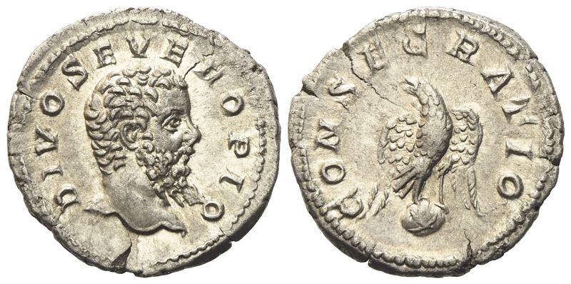 Divus Septimius Severus, Denarius Struck Under Caracalla, Rome, Ad 211; Ar (g 3,14; MM 19,65)