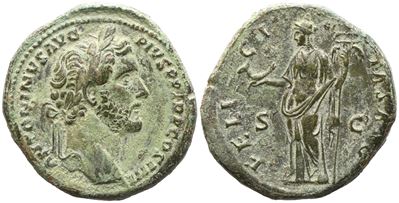 Antoninus Pius (138–161), Sestertius con Felicitas, bronzo (Æ), Roma, 145–161